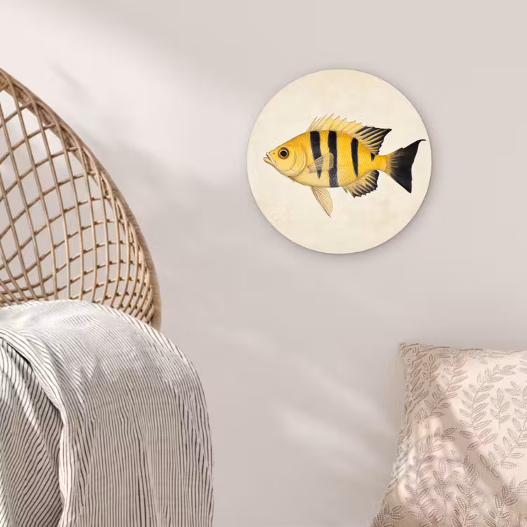 Geel - Vis - Strepen - Tropisch Wandcirkel kunststof plaat 5mm dik klein -sfeer5