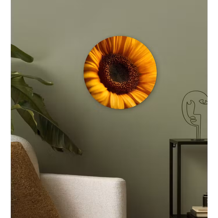 Geel - Zonnebloem - Zomers Wandcirkel kunststof plaat 5mm dik klein -sfeer3