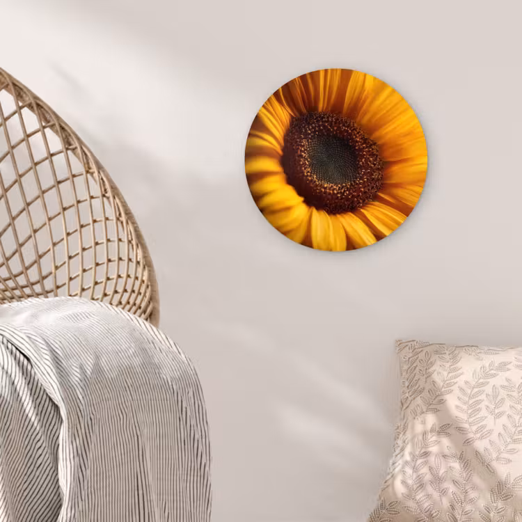 Geel - Zonnebloem - Zomers Wandcirkel kunststof plaat 5mm dik klein -sfeer5