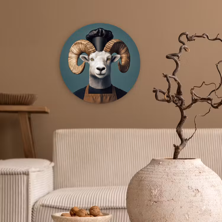 Geit - Hoorns - Kokskleding Wandcirkel kunststof plaat 5mm dik klein -sfeer1