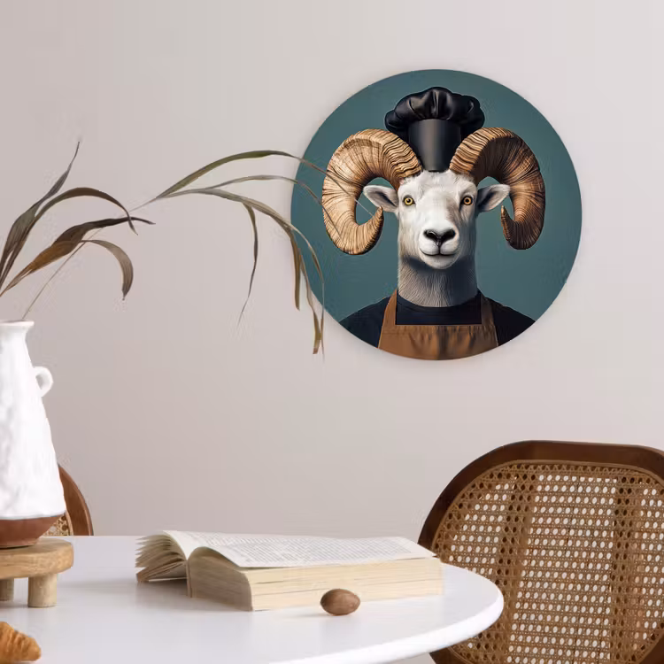 Geit - Hoorns - Kokskleding Wandcirkel kunststof plaat 5mm dik klein -sfeer4