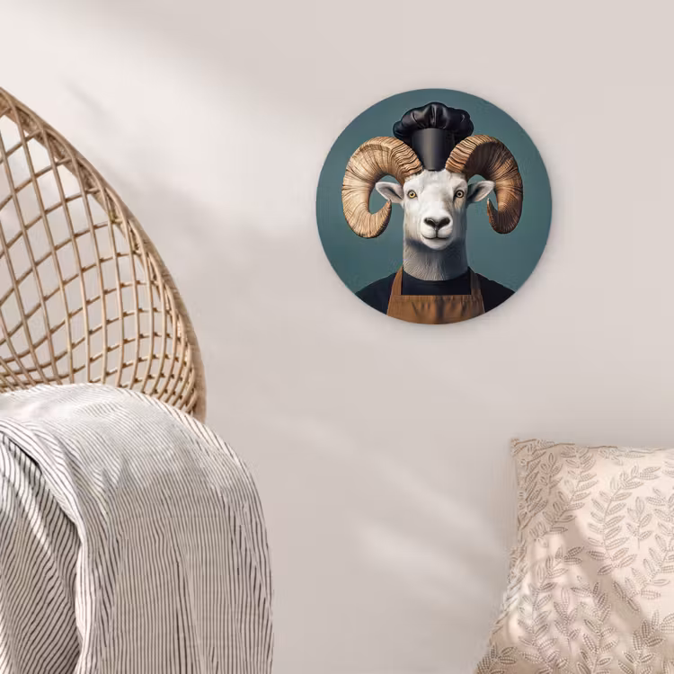 Geit - Hoorns - Kokskleding Wandcirkel kunststof plaat 5mm dik klein -sfeer5