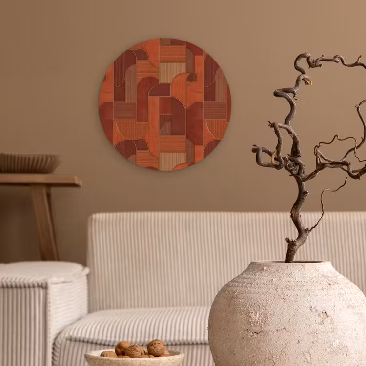 Geometrisch - Abstract - Textuur - Bruin Wandcirkel kunststof plaat 5mm dik klein 188 -sfeer1