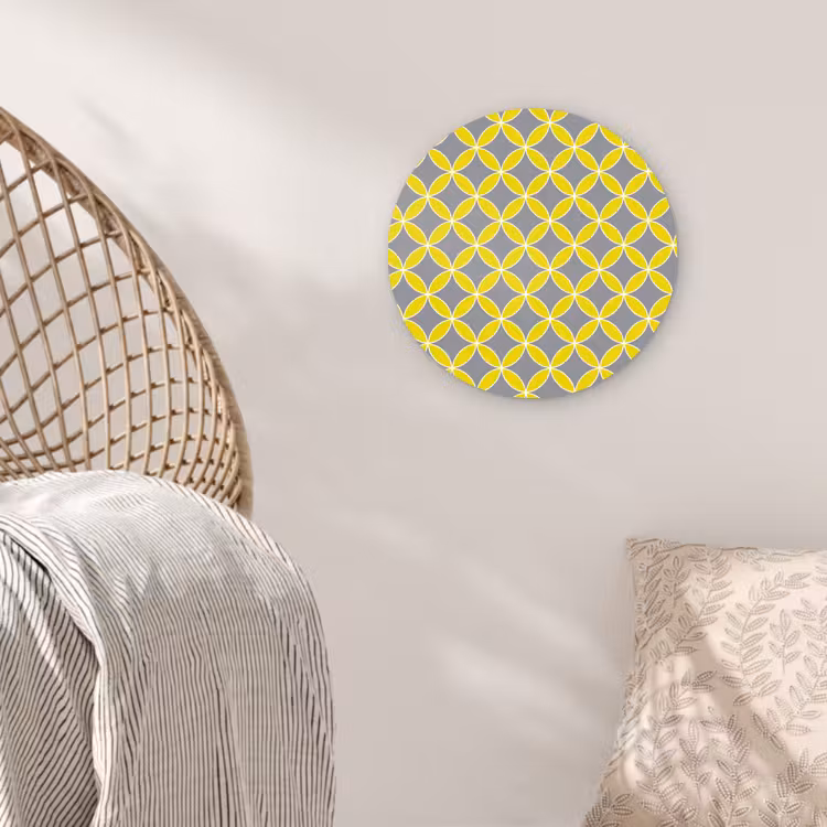 Geometrisch - Cirkels - Modern - Grijs - Geel Wandcirkel kunststof plaat 5mm dik klein 188 -sfeer5