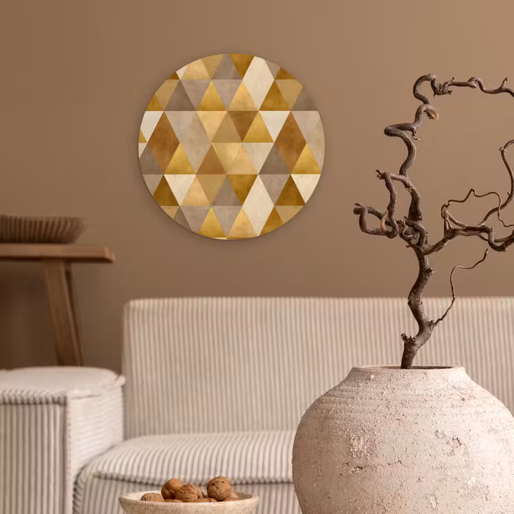 Geometrisch - Driehoek - Goud Wandcirkel kunststof plaat 5mm dik klein 188 -sfeer1