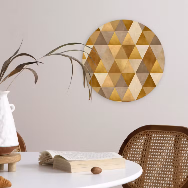 Geometrisch - Driehoek - Goud Wandcirkel kunststof plaat 5mm dik klein 188 -sfeer4