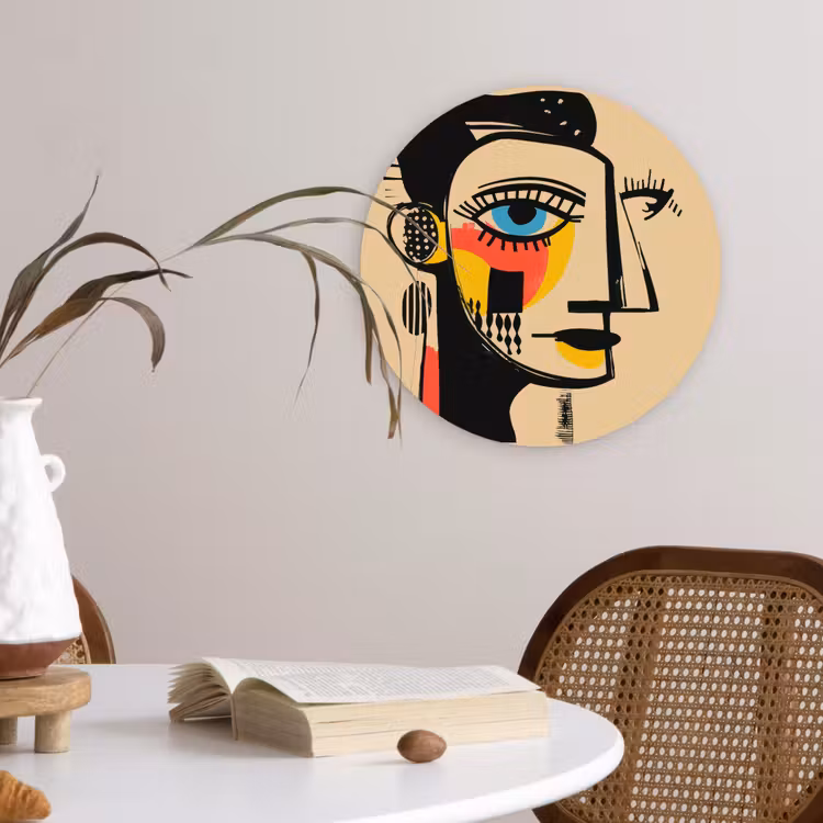 Geometrisch - Felle kleuren - Kubistische stijl Wandcirkel kunststof plaat 5mm dik klein -sfeer4
