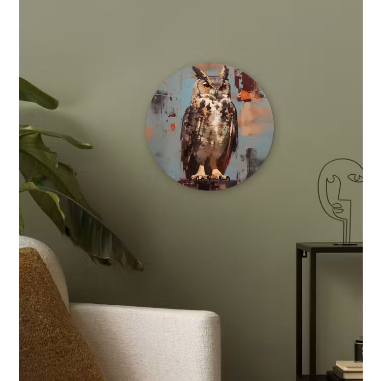 Geschilderd - Abstract - Uil - Bruin Wandcirkel kunststof plaat 5mm dik klein -sfeer3