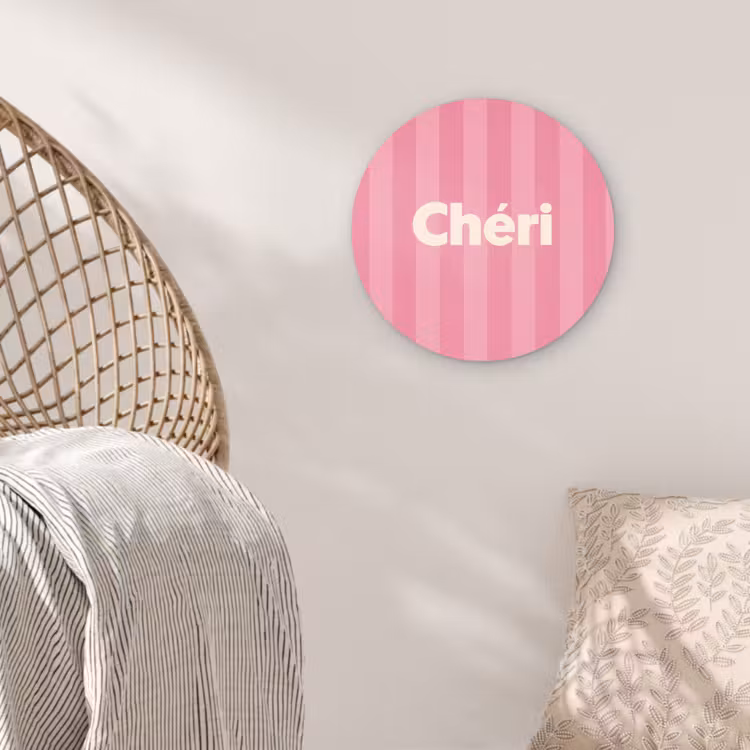 Gestreept - Roze - Chéri Wandcirkel kunststof plaat 5mm dik klein -sfeer5