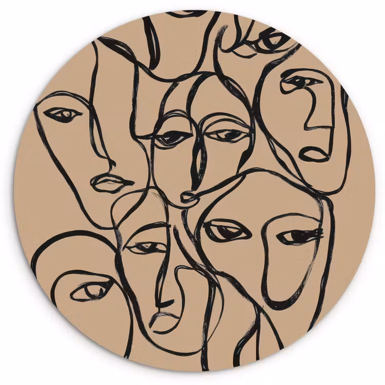 Gezichtenzee - Lijntekening - Abstract Wandcirkel kunststof plaat 5mm dik klein -3d