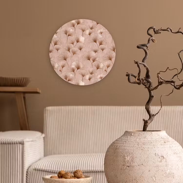 Ginkgo - Patroon - Roze Wandcirkel kunststof plaat 5mm dik klein 188 -sfeer1