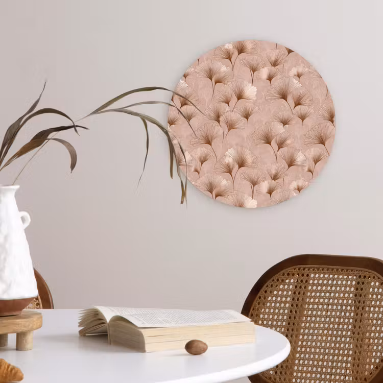 Ginkgo - Patroon - Roze Wandcirkel kunststof plaat 5mm dik klein 188 -sfeer4