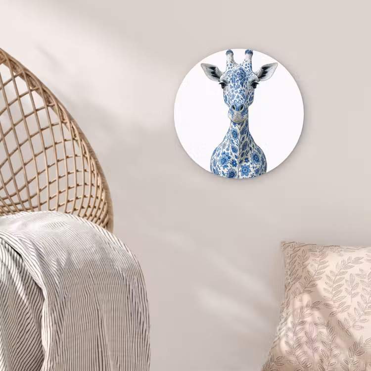 Giraffe - Delfts blauw - Dieren - Minimalistisch Wandcirkel kunststof plaat 5mm dik klein -sfeer5
