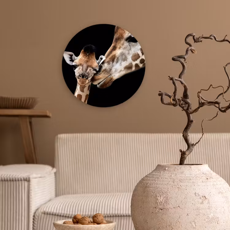 Giraffe - Dieren - Zwart - Portret - Dieren Wandcirkel kunststof plaat 5mm dik klein -sfeer1
