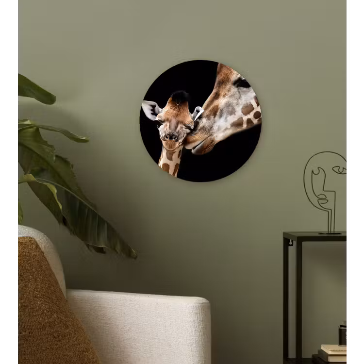 Giraffe - Dieren - Zwart - Portret - Dieren Wandcirkel kunststof plaat 5mm dik klein -sfeer3