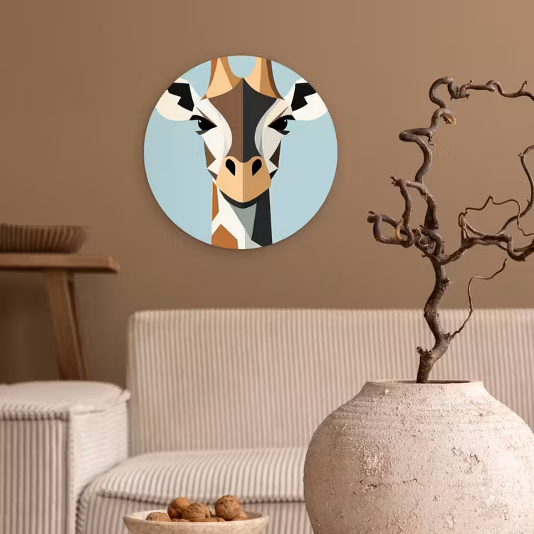 Giraffe - Illustratie - Bruin - Minimalistisch Wandcirkel kunststof plaat 5mm dik klein -sfeer1