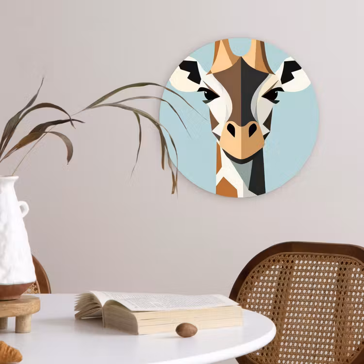Giraffe - Illustratie - Bruin - Minimalistisch Wandcirkel kunststof plaat 5mm dik klein -sfeer4