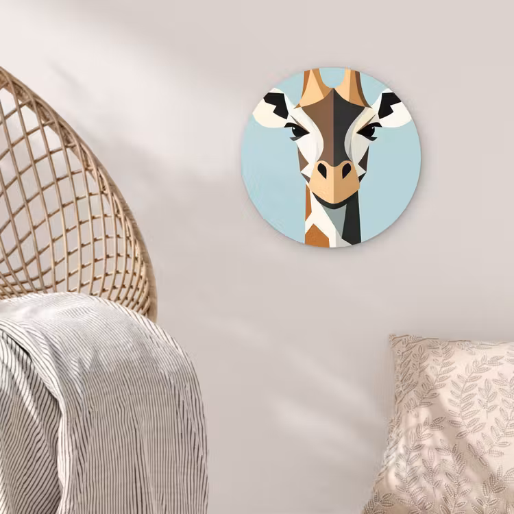 Giraffe - Illustratie - Bruin - Minimalistisch Wandcirkel kunststof plaat 5mm dik klein -sfeer5