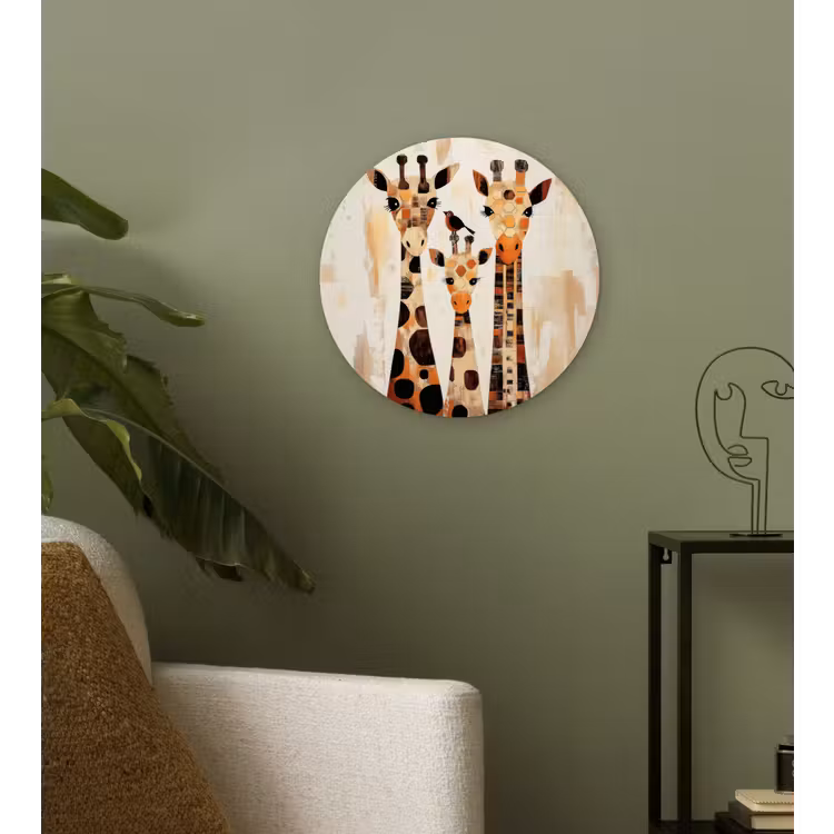 Giraffen - Cartoon - Crème Wandcirkel kunststof plaat 5mm dik klein -sfeer3