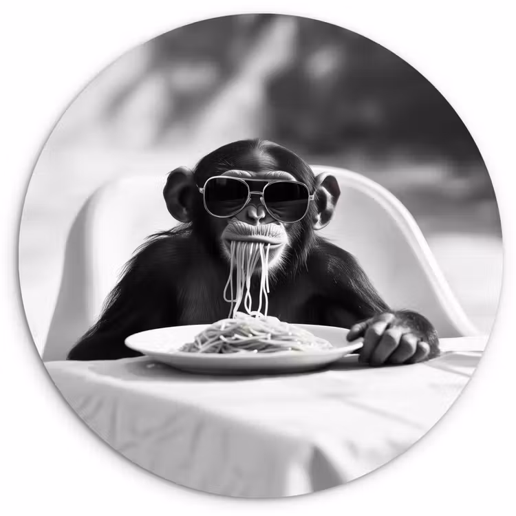 Aap - Spaghetti - Zonnebril - Zwart wit - Cool - Dier Wandcirkel plexiglas klein -3d