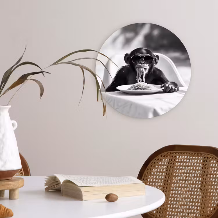 Aap - Spaghetti - Zonnebril - Zwart wit - Cool - Dier Wandcirkel plexiglas klein -sfeer4