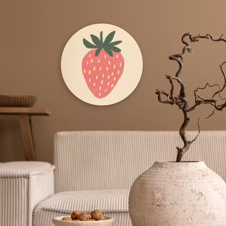 Aardbei - Minimalistisch - Rood - Fruit Wandcirkel plexiglas klein -sfeer1