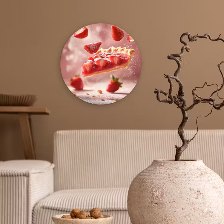 Aardbei - Taart- Eten - Roze Wandcirkel plexiglas klein -sfeer1