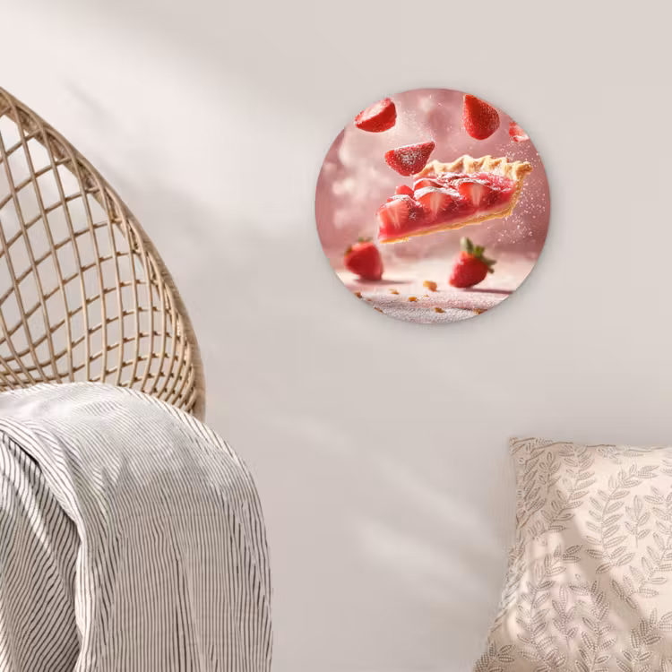 Aardbei - Taart- Eten - Roze Wandcirkel plexiglas klein -sfeer5