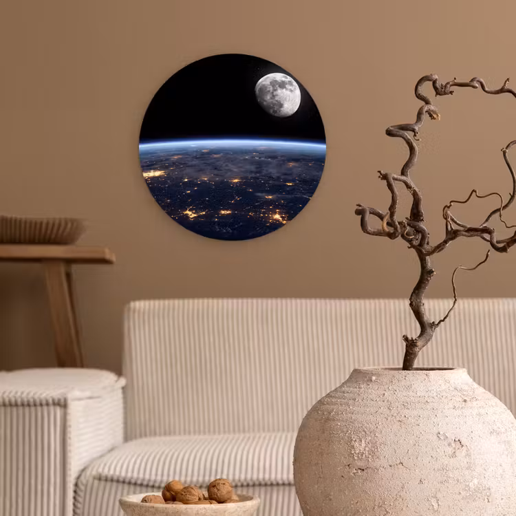 Muurcirkel glas - Aarde - Nacht - Ruimte - Aarde - Nacht - Ruimte Wandcirkel plexiglas klein