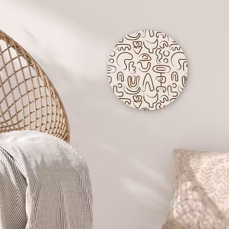 Abstract - Beige - Patroon - Donkerbruin Wandcirkel plexiglas klein 852 -sfeer5