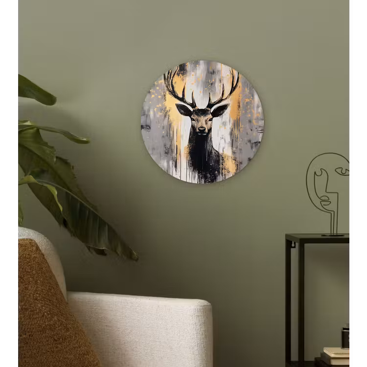 Abstract - Hert - Gewei - Goud Wandcirkel plexiglas klein -sfeer3