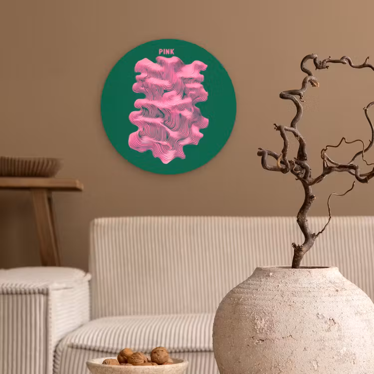 Abstract - Pink - Lijnen - Groen Wandcirkel plexiglas klein -sfeer1