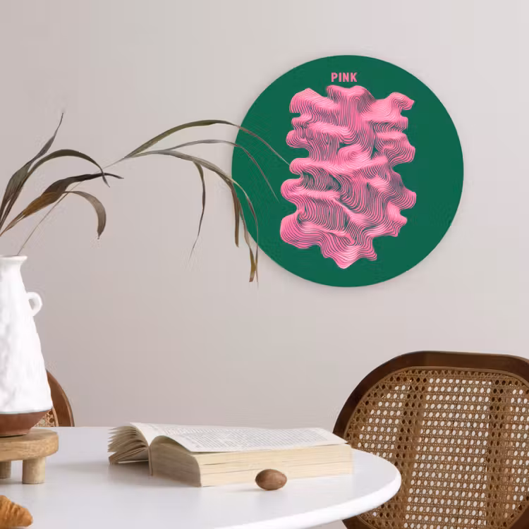 Abstract - Pink - Lijnen - Groen Wandcirkel plexiglas klein -sfeer4