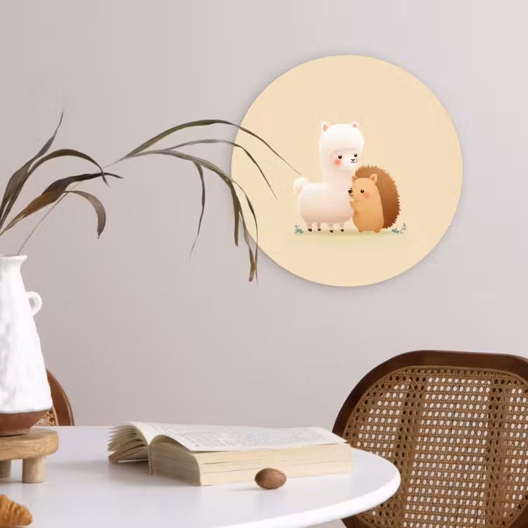 Alpaca - Egel - Bruin - Knuffelen Wandcirkel plexiglas klein -sfeer4