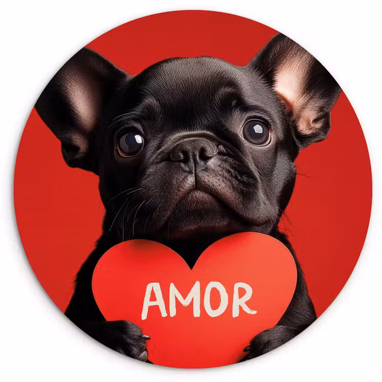 Amor - Hond - Hartje - Rood Wandcirkel plexiglas klein -3d