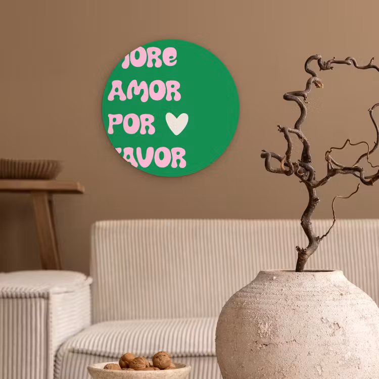 Amor - Valentijn - Groen - Tekst Wandcirkel plexiglas klein -sfeer1