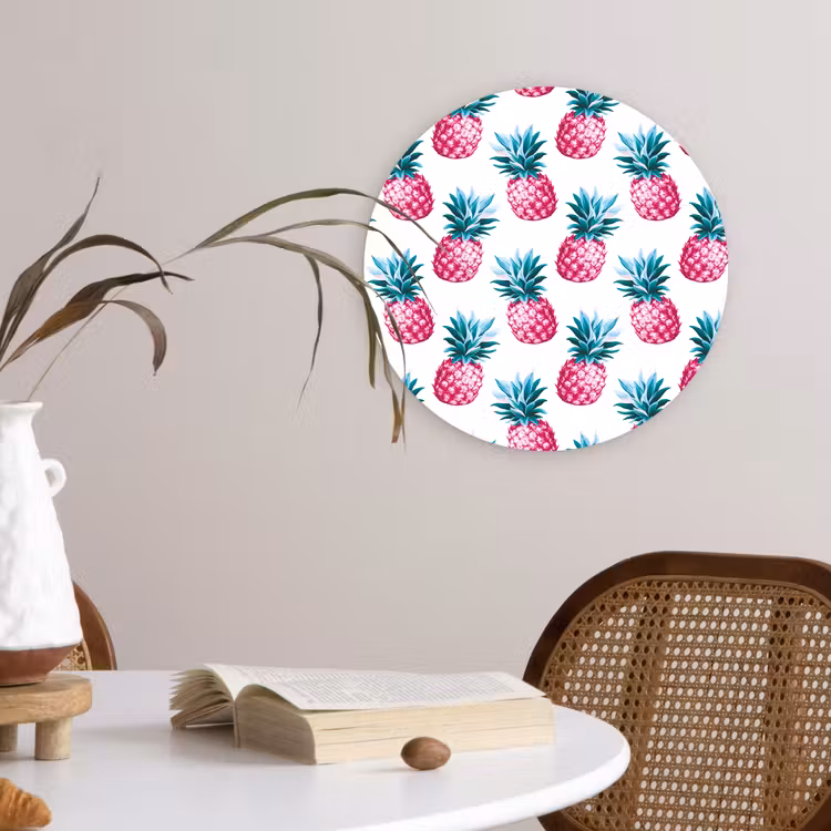 Ananas - Roze - Wit Wandcirkel plexiglas klein 852 -sfeer4
