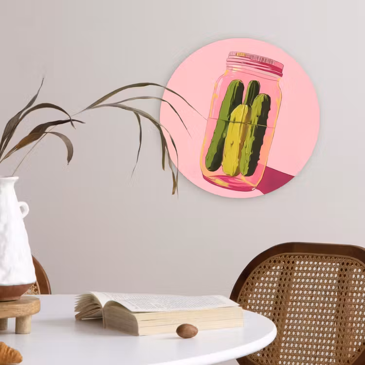 Augurken - Pot - Schaduw - Roze Wandcirkel plexiglas klein -sfeer4