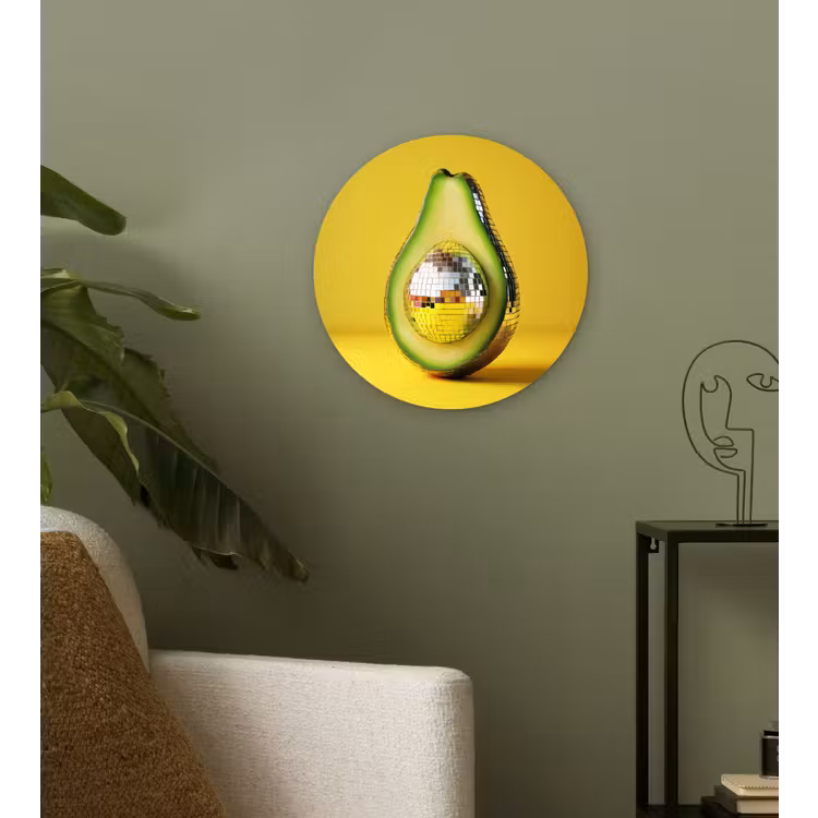 Avocado - Discobal - Geel - Glitter Wandcirkel plexiglas klein -sfeer3