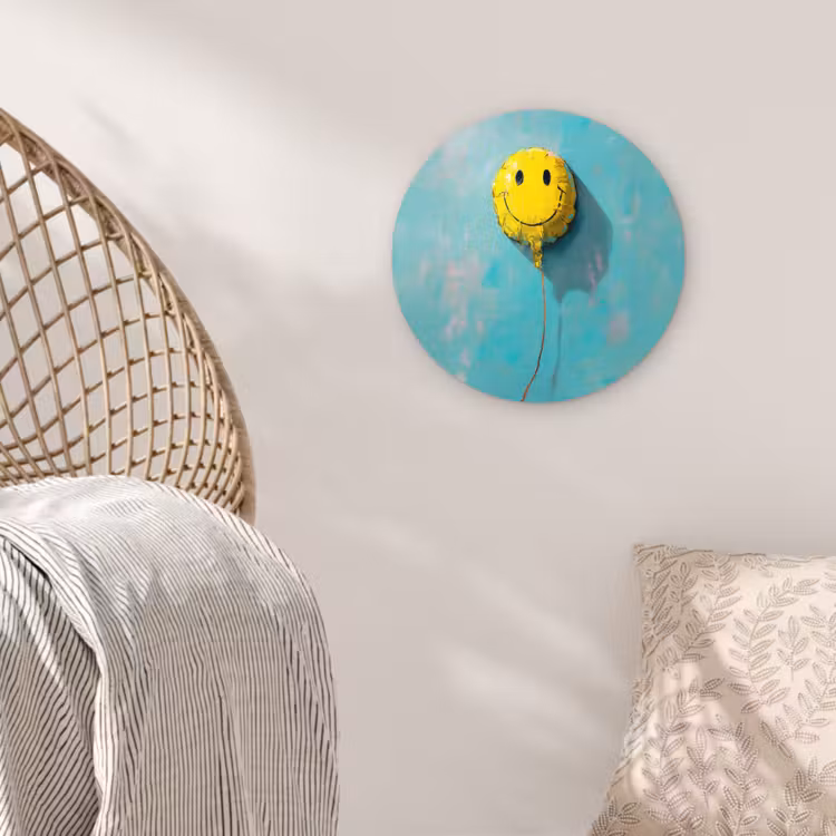Ballon - Geel - Smiley Wandcirkel plexiglas klein -sfeer5