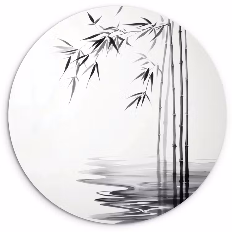 Bamboestammen - Water - Minimalistisch - Wit Wandcirkel plexiglas klein -3d
