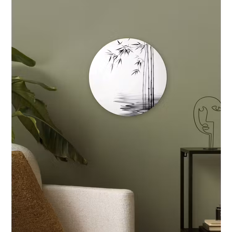 Bamboestammen - Water - Minimalistisch - Wit Wandcirkel plexiglas klein -sfeer3