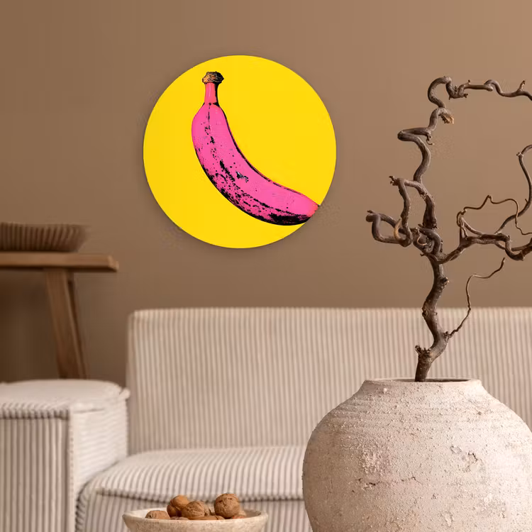 Banaan - Grafisch - Geel Wandcirkel plexiglas klein -sfeer1