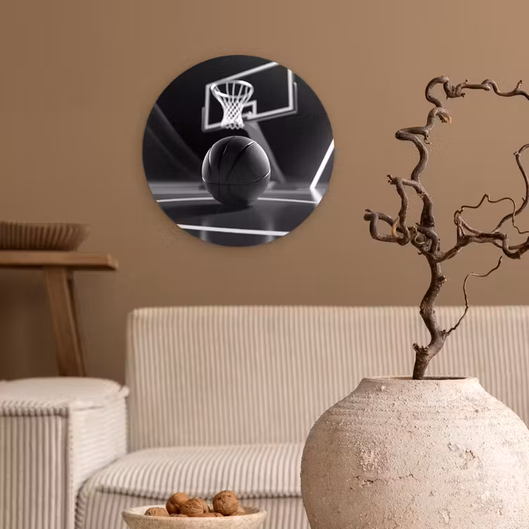 Basketbal - Basketbalveld - Lichtlijnen Wandcirkel plexiglas klein -sfeer1