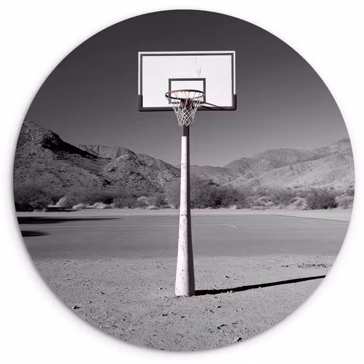 Basketbalpaal - Landschap - Zand - Wit Wandcirkel plexiglas klein -3d