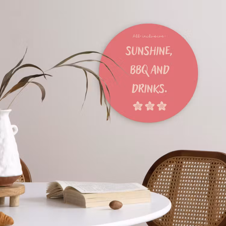 BBQ - Quote - Roze - Zomer Wandcirkel plexiglas klein -sfeer4