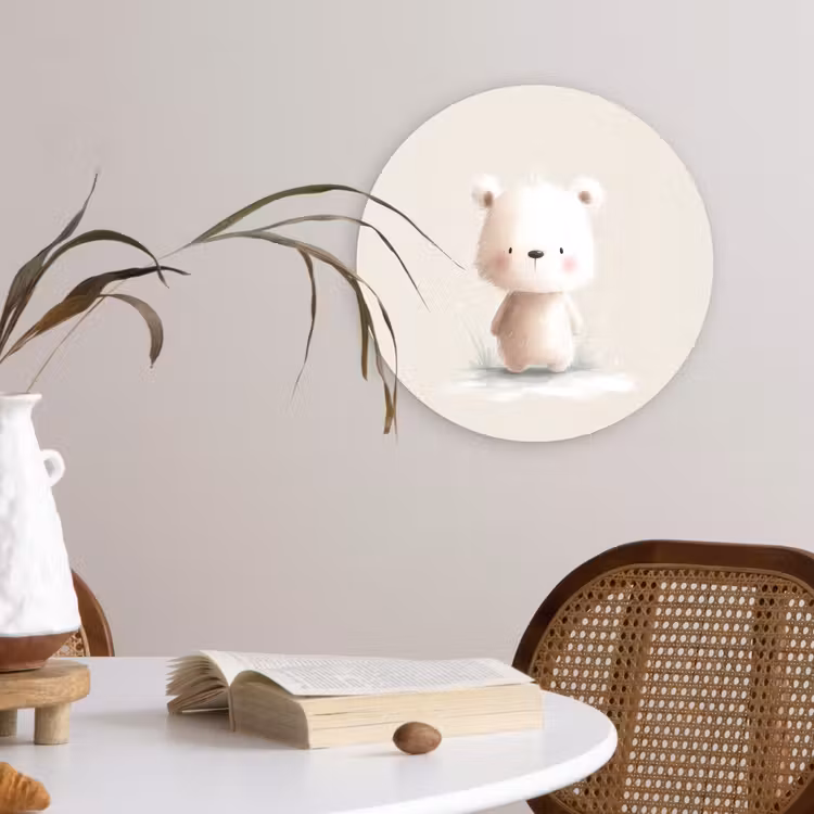 Beertje - Sneeuwvlokje - Wit - Pluizig Wandcirkel plexiglas klein -sfeer4