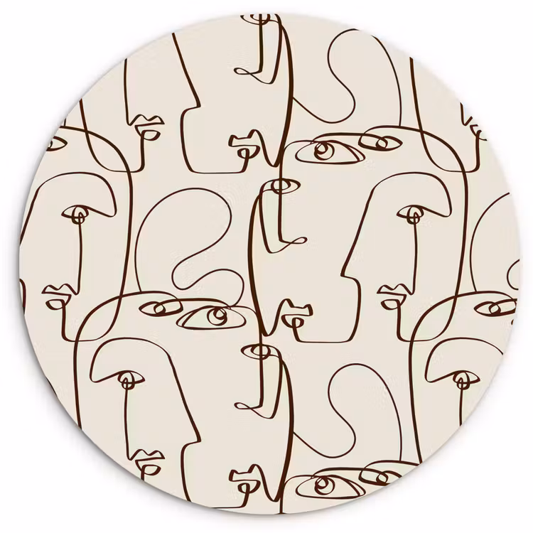 Beige - Gezicht - Lijnen - Bruin Wandcirkel plexiglas klein 852 -3d