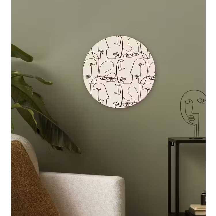 Beige - Gezicht - Lijnen - Bruin Wandcirkel plexiglas klein 852 -sfeer3
