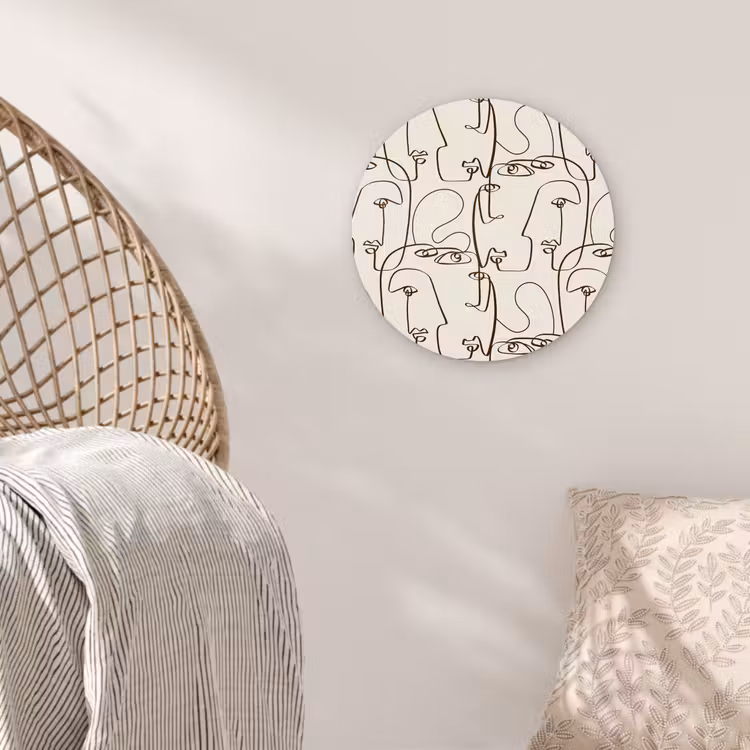 Beige - Gezicht - Lijnen - Bruin Wandcirkel plexiglas klein 852 -sfeer5